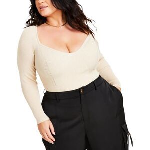 NINA PARKER Plus Ribbed Rayon Beige Pullover Sweater, NWT! Size 3X